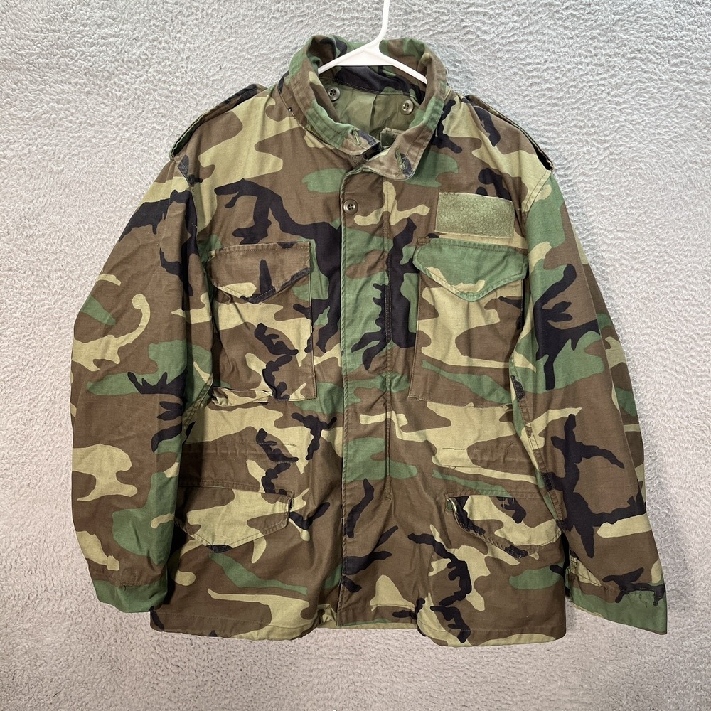 Vintage Military Jacket Adult Medium Short Camouflage Cold Weather Woodland Camo
